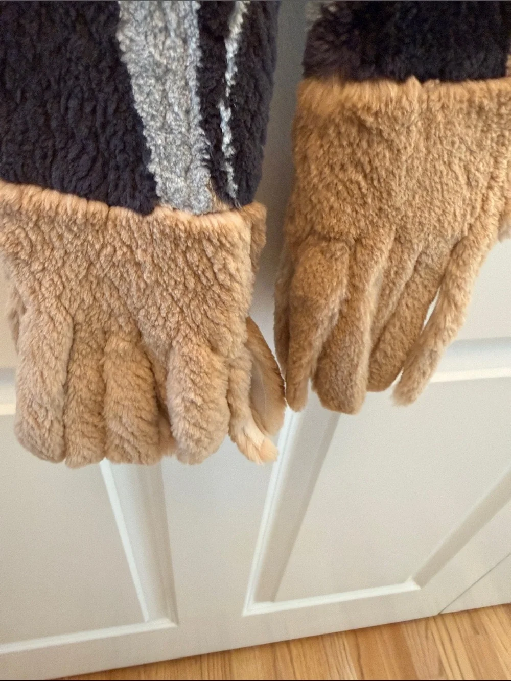 Plush Multi-Color real rabbit Fur Scarf - Brown, Black & Gray/blue
